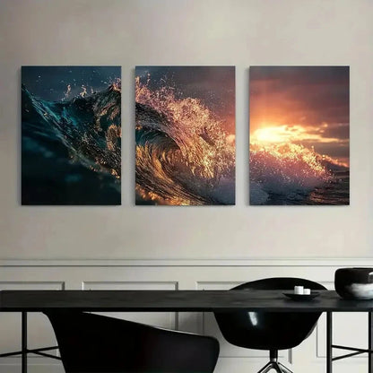 3pcs Sunset Warm Hues Ocean Sunset Scenery Metal Print Ready to Hang Art