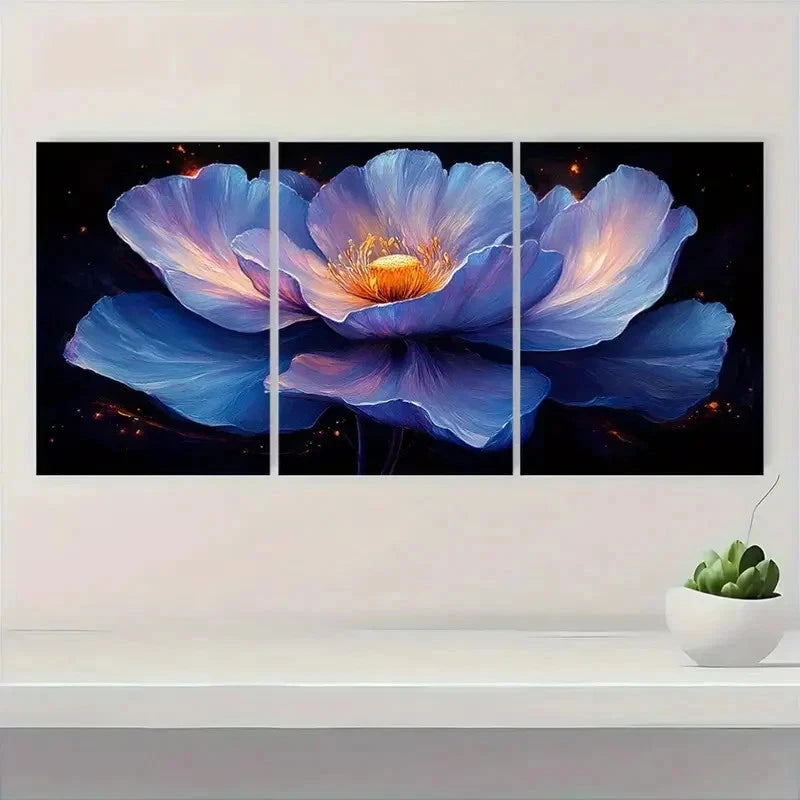 3pcs Vibrant Purple & Blue Floral Perfect Wall Art Set Canvas Framed 40x60cm - High Quality Print 100% Australian Made Wall Canvas Ready to Hang