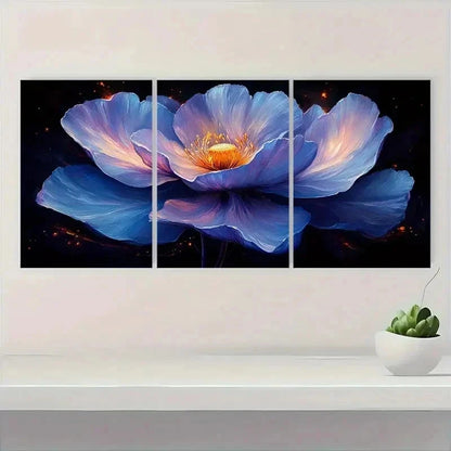 3pcs Vibrant Purple & Blue Floral Perfect Wall Art Set Canvas Framed 40x60cm - High Quality Print 100% Australian Made Wall Canvas Ready to Hang