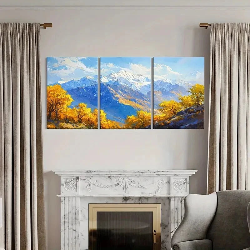 3pcs Mountain Landscape Autumn Trees Poster Metal Print Ready to Hang Art