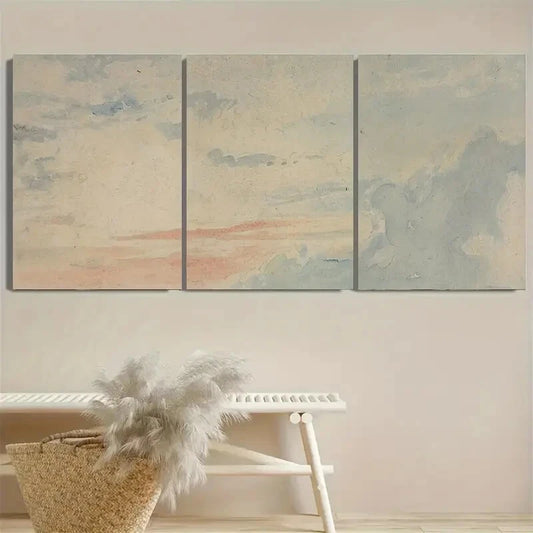 3pcs Cloudy Sky Vintage Landscape Blue Metal Print Ready to Hang Art