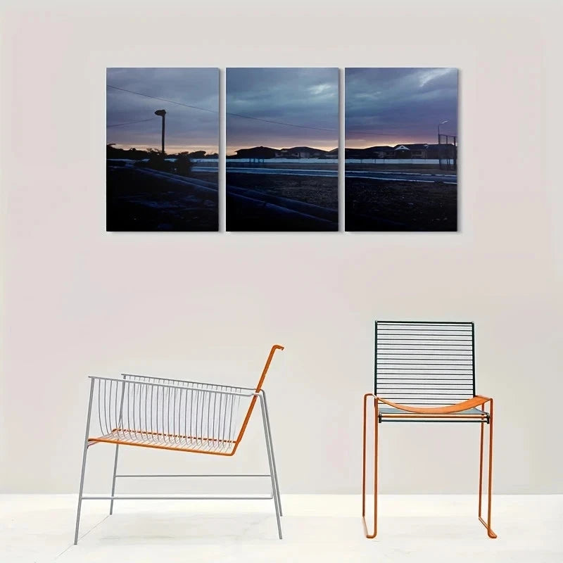 3pcs Sunset Sky with Houses and Road Metal Print Ready to Hang Art