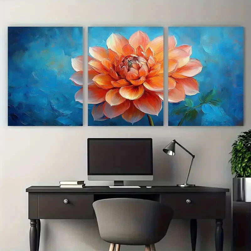 3pcs Dahlia Flowers Textured Illustration Metal Print Ready to Hang Art