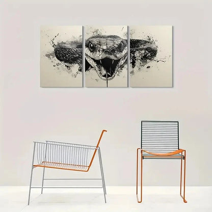 3pcs Abstract Animal Black and White Snake Metal Print Ready to Hang Art