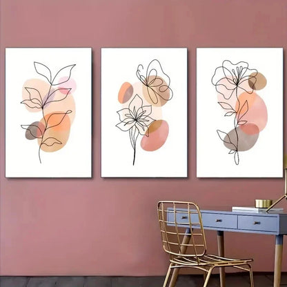 3pcs Featuring Abstract Floral Line Art Metal Print Ready to Hang Art