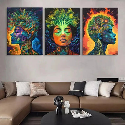 3pcs Mystical Tree of Life and Human Perfect Wall Art Set Canvas Framed 40x60cm - High Quality Print 100% Australian Made Wall Canvas Ready to Hang