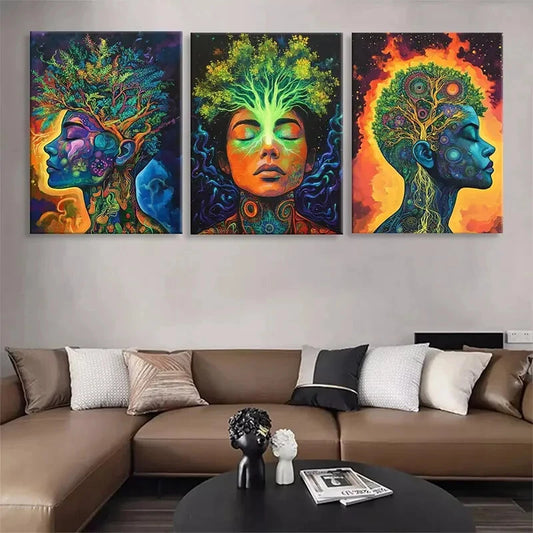 3pcs Mystical Tree of Life and Human Perfect Wall Art Set Canvas Framed 40x60cm - High Quality Print 100% Australian Made Wall Canvas Ready to Hang