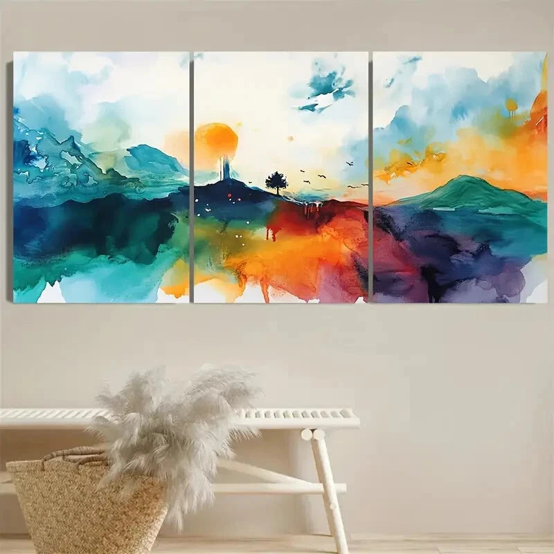 3pcs Vibrant Nature Inspired Landscape Design Metal Print Ready to Hang Art