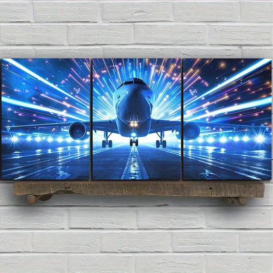 3pcs Triptych Airplane Runway Metal Print Ready to Hang Art