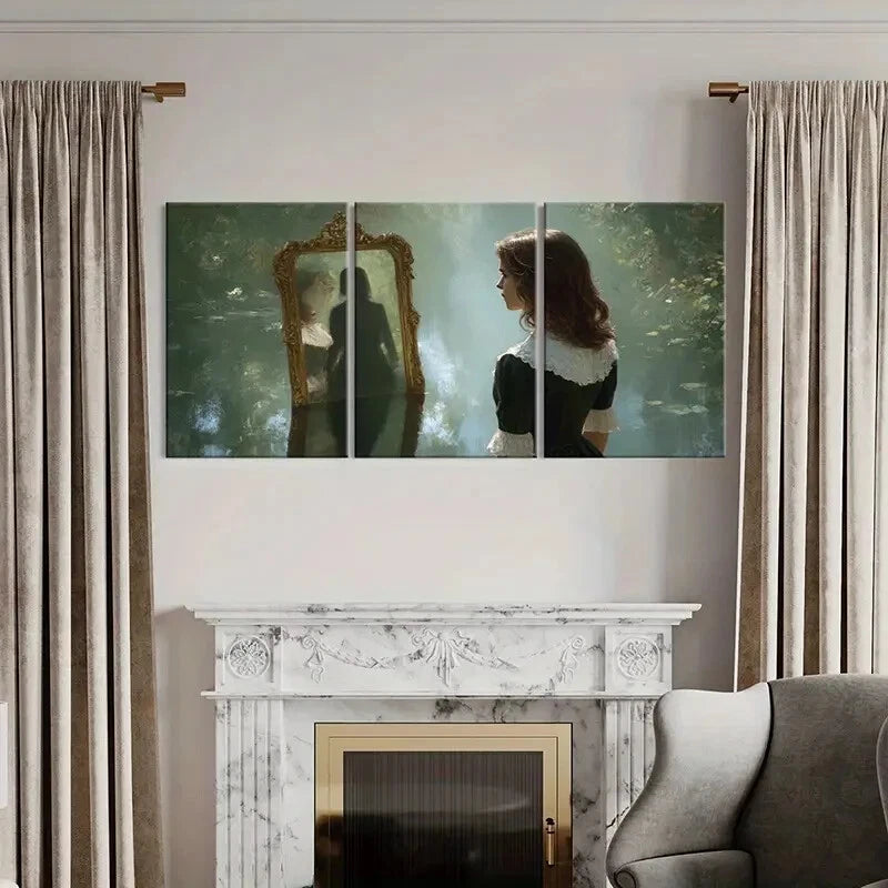 3pcs Mirror Reflection Woman Silhouette Metal Print Ready to Hang Art