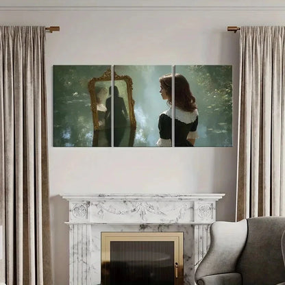 3pcs Mirror Reflection Woman Silhouette Metal Print Ready to Hang Art