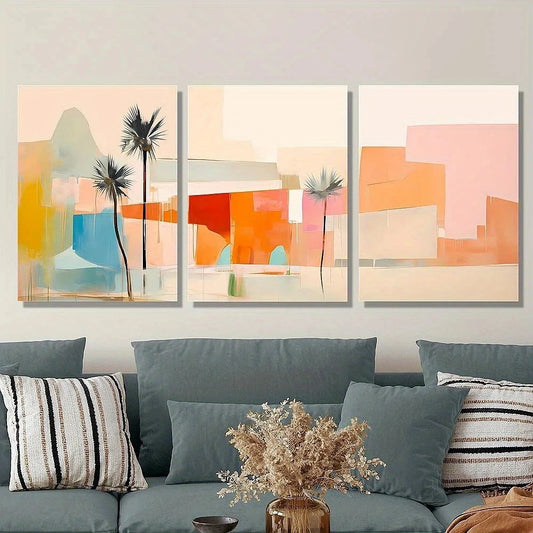 3pcs Classic Modern Palm Desert Tree Mid Century Metal Print Ready to Hang Art