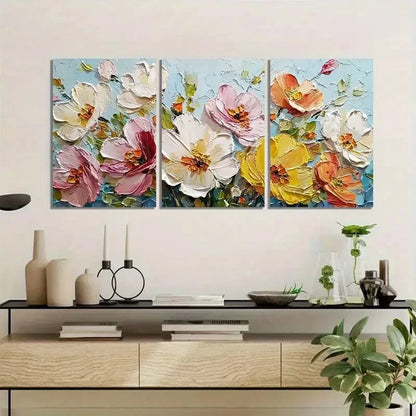 3pcs Array of Beautiful Flowers in Various Colors Metal Print Ready to Hang Art
