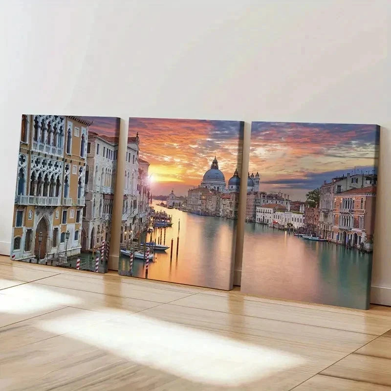 3pcs City Landscape Water City Venice Wall Art Set Canvas Framed 40x60cm - High Quality Print 100% Australian Made Wall Canvas Ready to Hang
