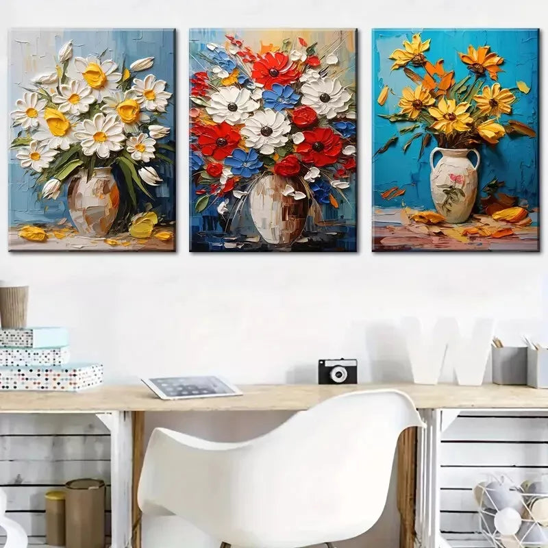 3pcs Painting Of A Modern Floral Bright Potted Plant Canvas Framed 40x60cm - High Quality Print 100% Australian Made Wall Canvas Ready to Hang