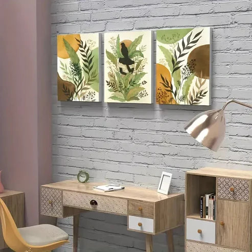 3pcs Water Color Plant Abstract Boho Wall Art Set Canvas Unframed - High Quality Print 100% Australian Made Wall Canvas