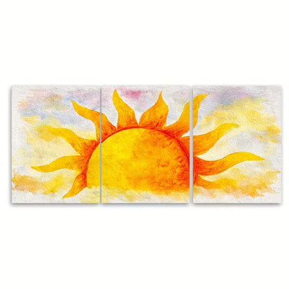 3pcs Watercolor Sun, Bright Sun Metal Print Ready to Hang Art