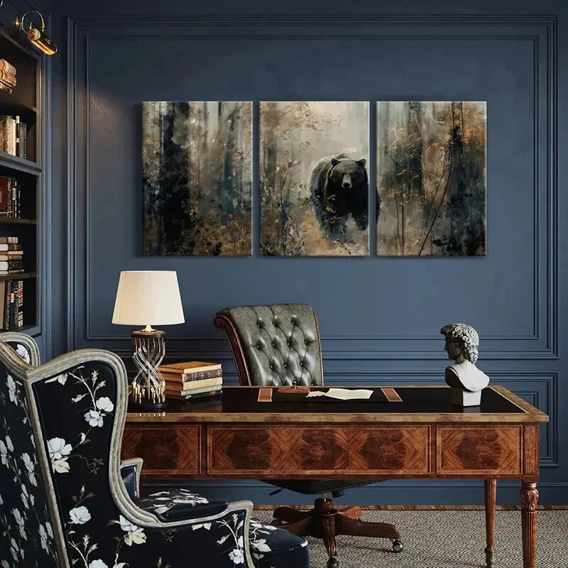 3pcs Mystical Forest Bear Art Wildlife Nature Metal Print Ready to Hang Art