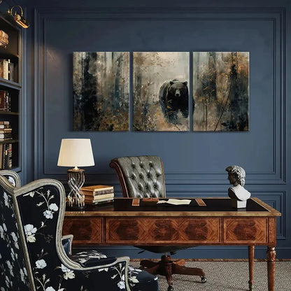 3pcs Mystical Forest Bear Art Wildlife Nature Metal Print Ready to Hang Art