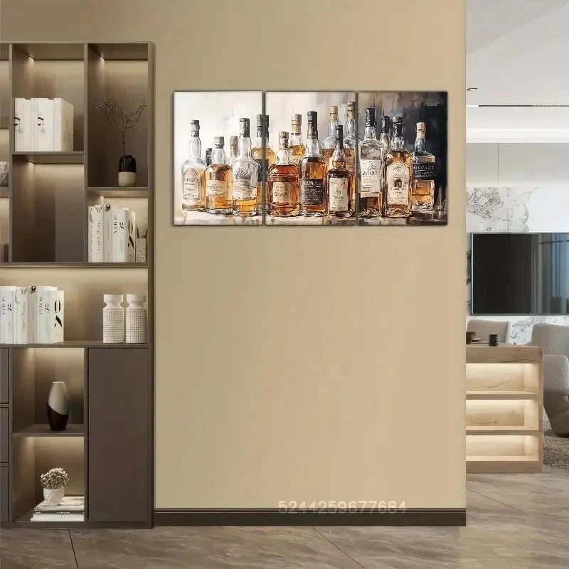 3pcs Oil Painting Whiskey & Letter Print Design Metal Print Ready to Hang Art