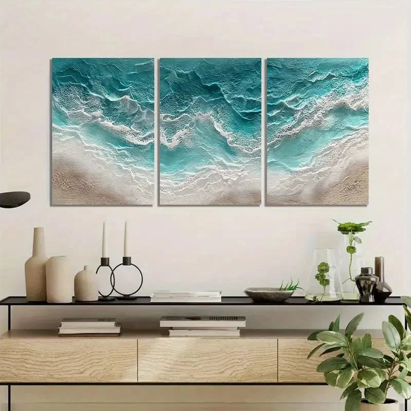 3pcs Hyper-Realistic Ocean Waves Poster Metal Print Ready to Hang Art