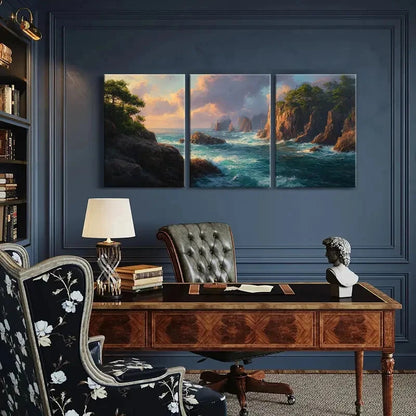 3pcsOcean Waves & Rocky Coastline Landscape Metal Print Ready to Hang Art
