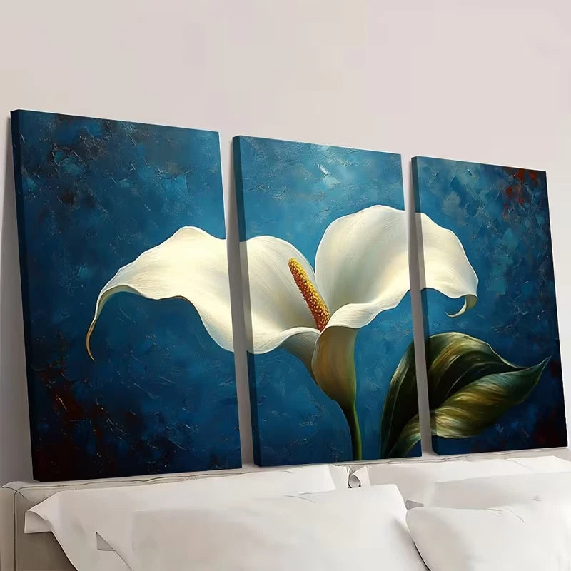 3pcs Calla Lily with Dark Navy Blue Painting Wall Art Set Canvas Framed 60x90cm - High Quality Print 100% Australian Made Wall Canvas Ready to Hang