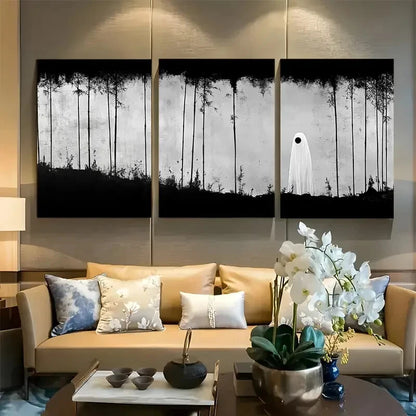 3pcs Yurei In A Sparse Bamboo Forest Minimalist Metal Print Ready to Hang Art