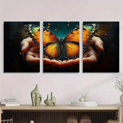3pcs Golden Black Butterfly On Hand Metal Print Ready to Hang Art