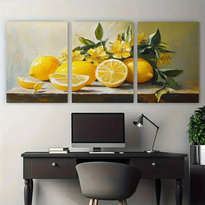 3pcs Vibrant Still Life Lemon Flowers Illustration Metal Print Ready to Hang Art