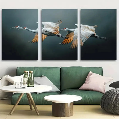 3pcs Elegant Sandhill Cranes in Flight Metal Print Ready to Hang Art