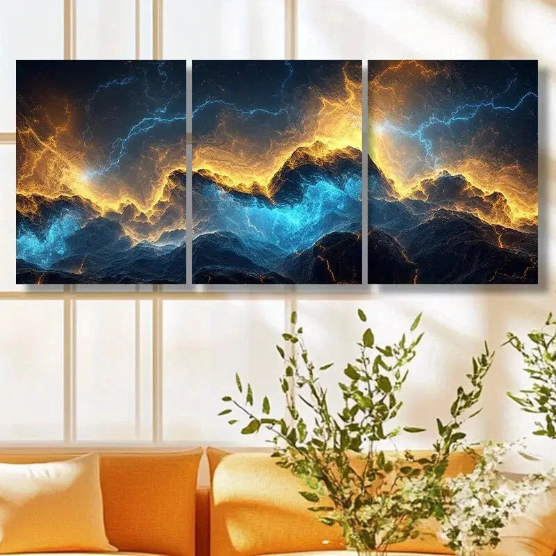 3pcs Lightning Colourful Painting Metal Print Ready to Hang Art