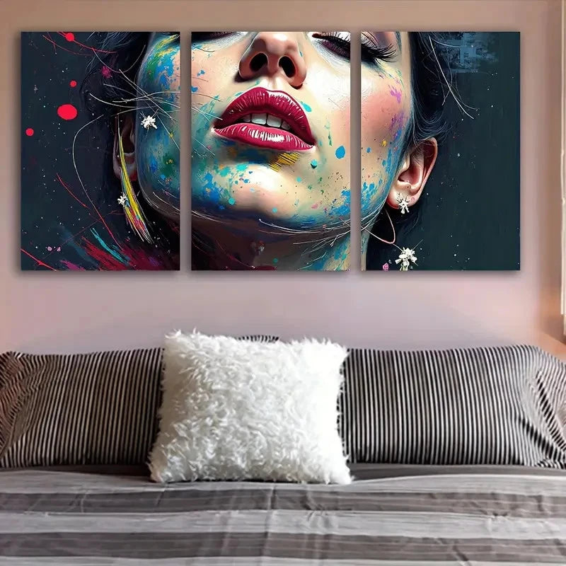 3pcs Woman’s Face Abstract Portrait Wall Art Set Canvas Framed 60x90cm - High Quality Print 100% Australian Made Wall Canvas Ready to Hang