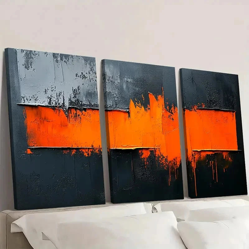 3pcs Orange Accents, Minimalist Modern  OM    Framed Wall Art Set Canvas Framed 50x70cm - High Quality Print 100% Australian Made Wall Canvas Ready to Hang