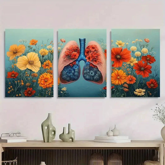 3pcs Colorful Lungs Floral Elements Metal Print Ready to Hang Art