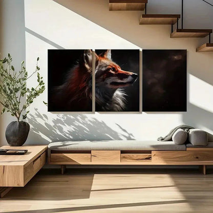 3pcs Animal Art Fox Dark Background Metal Print Ready to Hang Art