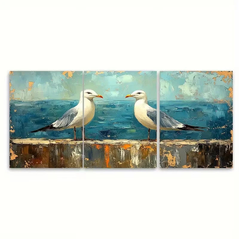3pcs Oil Painting Sea Birds Metal Print Ready to Hang Art