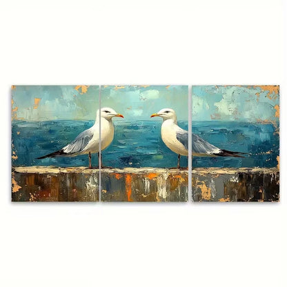 3pcs Oil Painting Sea Birds Metal Print Ready to Hang Art