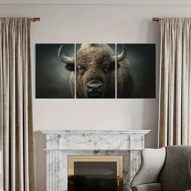 3pcs Bison Wildlife Art Rustic Forest Animal Metal Print Ready to Hang Art
