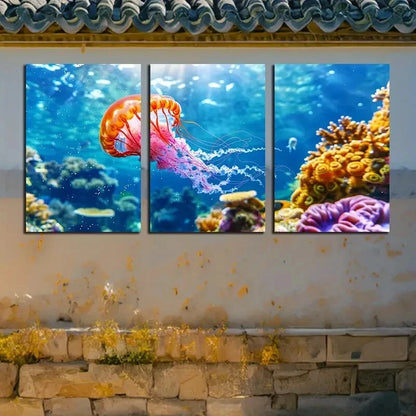 3pcs Vibrant Marine Organisms Theme Metal Print Ready to Hang Art