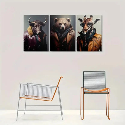 3pcs Stylish Animal Lighting & Fade Metal Print Ready to Hang Art