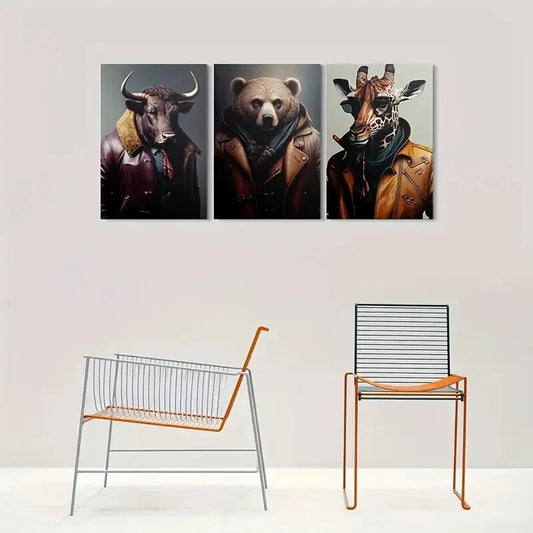 3pcs Stylish Animal Lighting & Fade Metal Print Ready to Hang Art