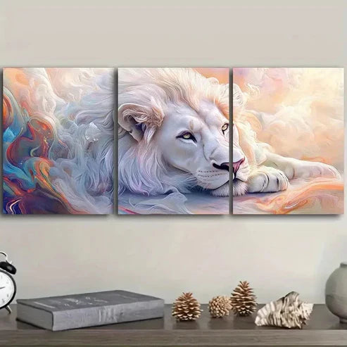 3pcs A white lion Wall Art Set Canvas Unframed – High Quality Print, 100% Australian Made Wall Canvas