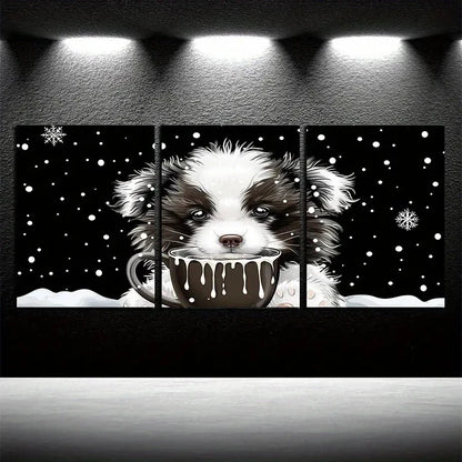 3pcs Cute Puppy with Chocolate and Milk Metal Print Ready to Hang Art