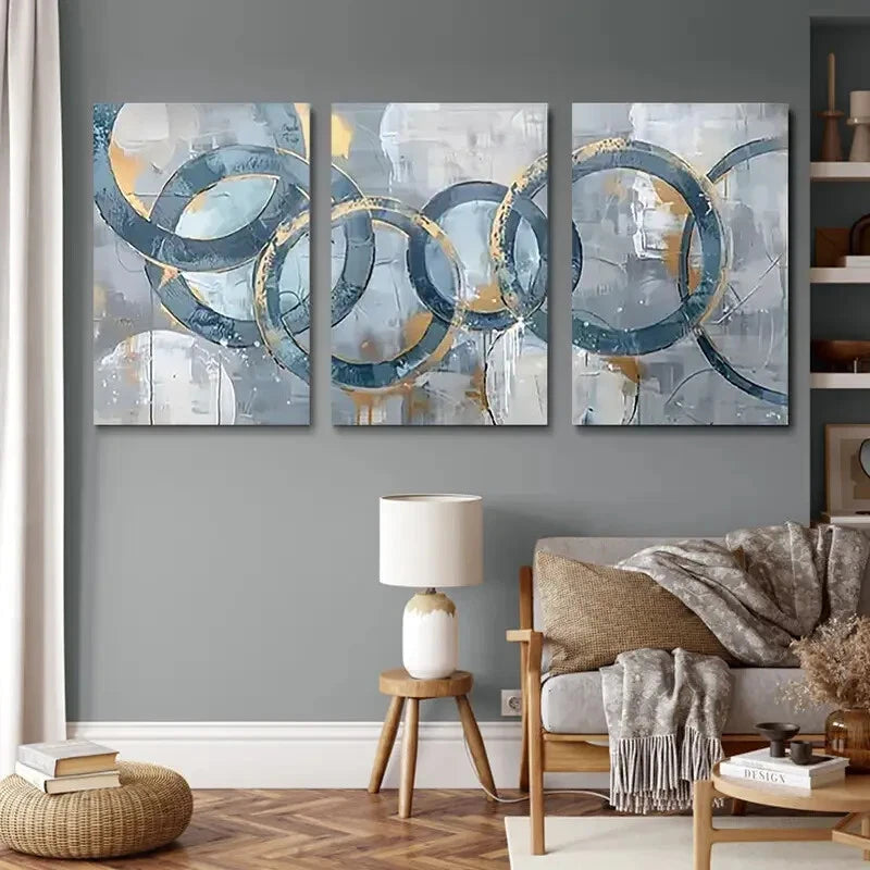 3pcs Modern Abstract Texture Light Blue Themed Metal Print Ready to Hang Art