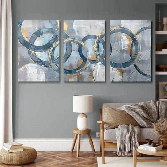 3pcs Modern Abstract Texture Light Blue Themed Metal Print Ready to Hang Art