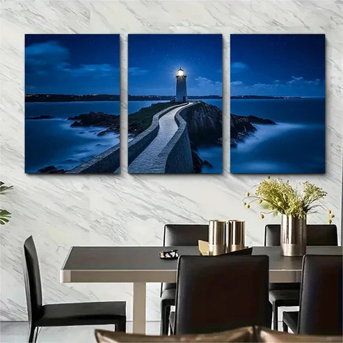 3pcs Coastal Scene Lighthouse Décor Wall Art Canvas Unframed – High Quality Print 100% Australian Made Wall Canvas