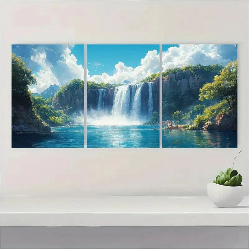 3pcs Waterfall Painting Print Art Nature Metal Print Ready to Hang Art