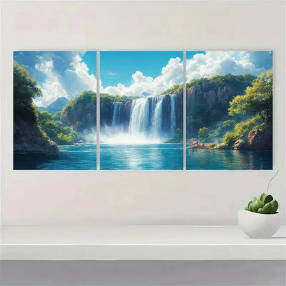3pcs Waterfall Painting Print Art Nature Metal Print Ready to Hang Art