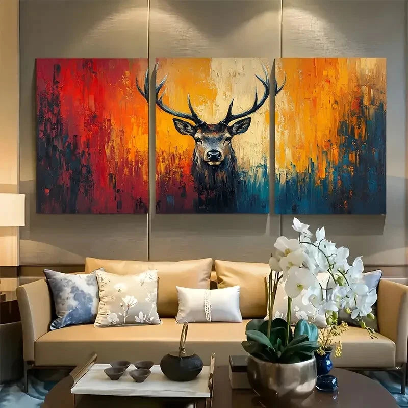 3pcs Abstract Animal Symbolism Elk Metal Print Ready to Hang Art